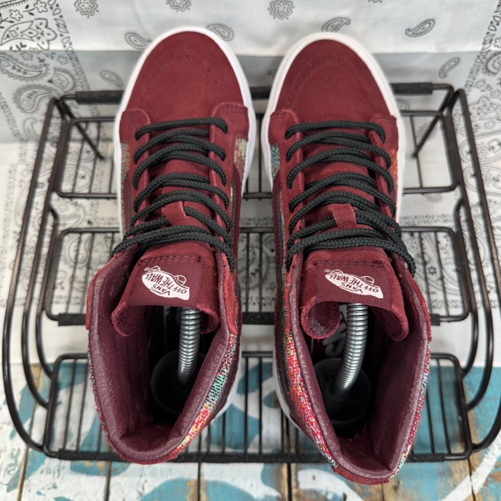 Vans Burgundy High Top Sneakers with Multicolor Knit Panels - Picture 5 of 10